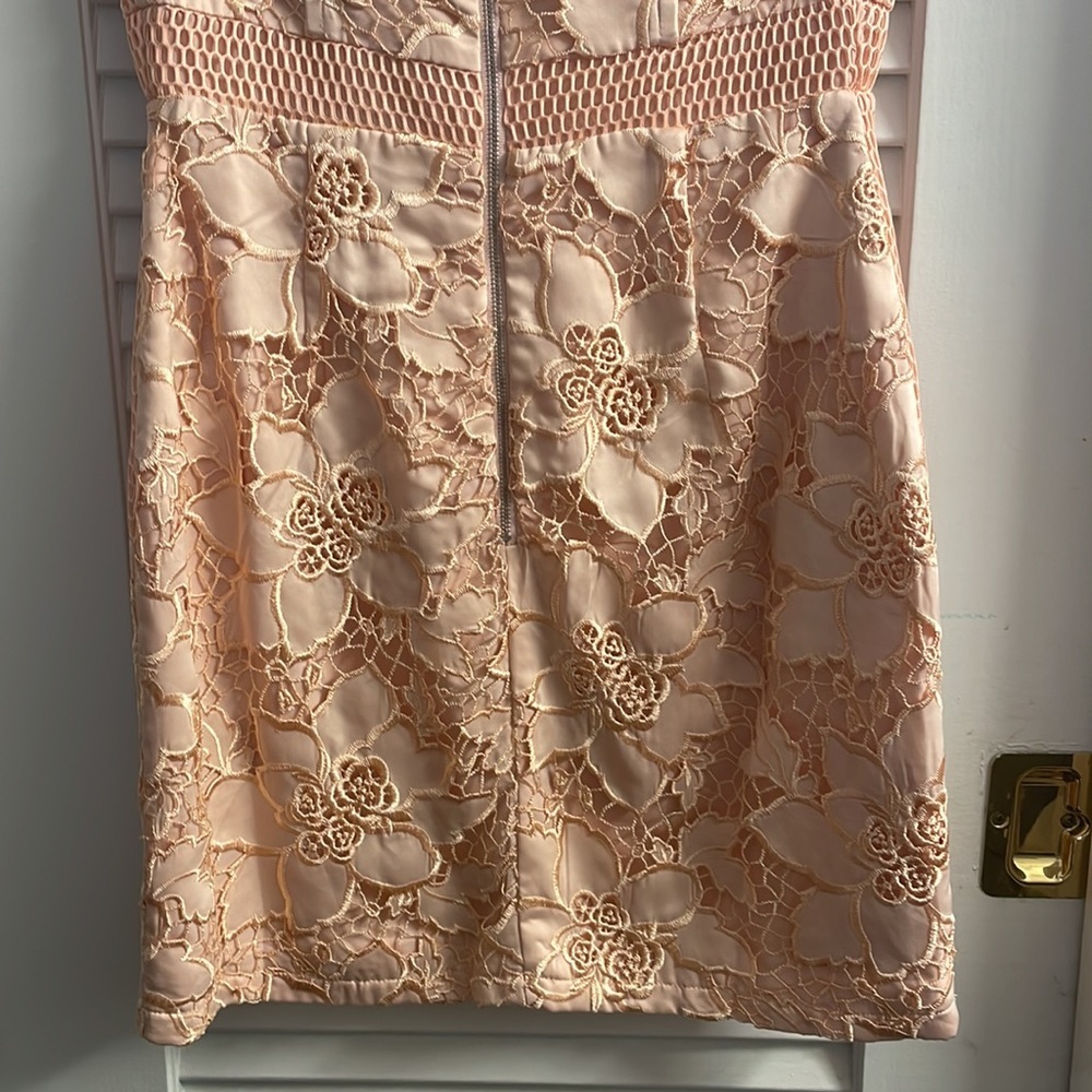 NWT Lovers + Friends Early Piece-Pink/Peach Stunning Embroidered Overlay Dress - Picture 3 of 9